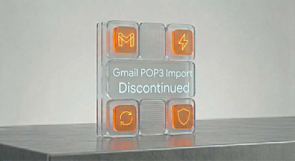 Modern abstract image with text "Gmail POP3 Import Discontinued"
