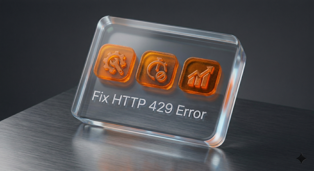 A slab of glass with HTTP 429 icons and text saying "Fix HTTP 429 Error"
