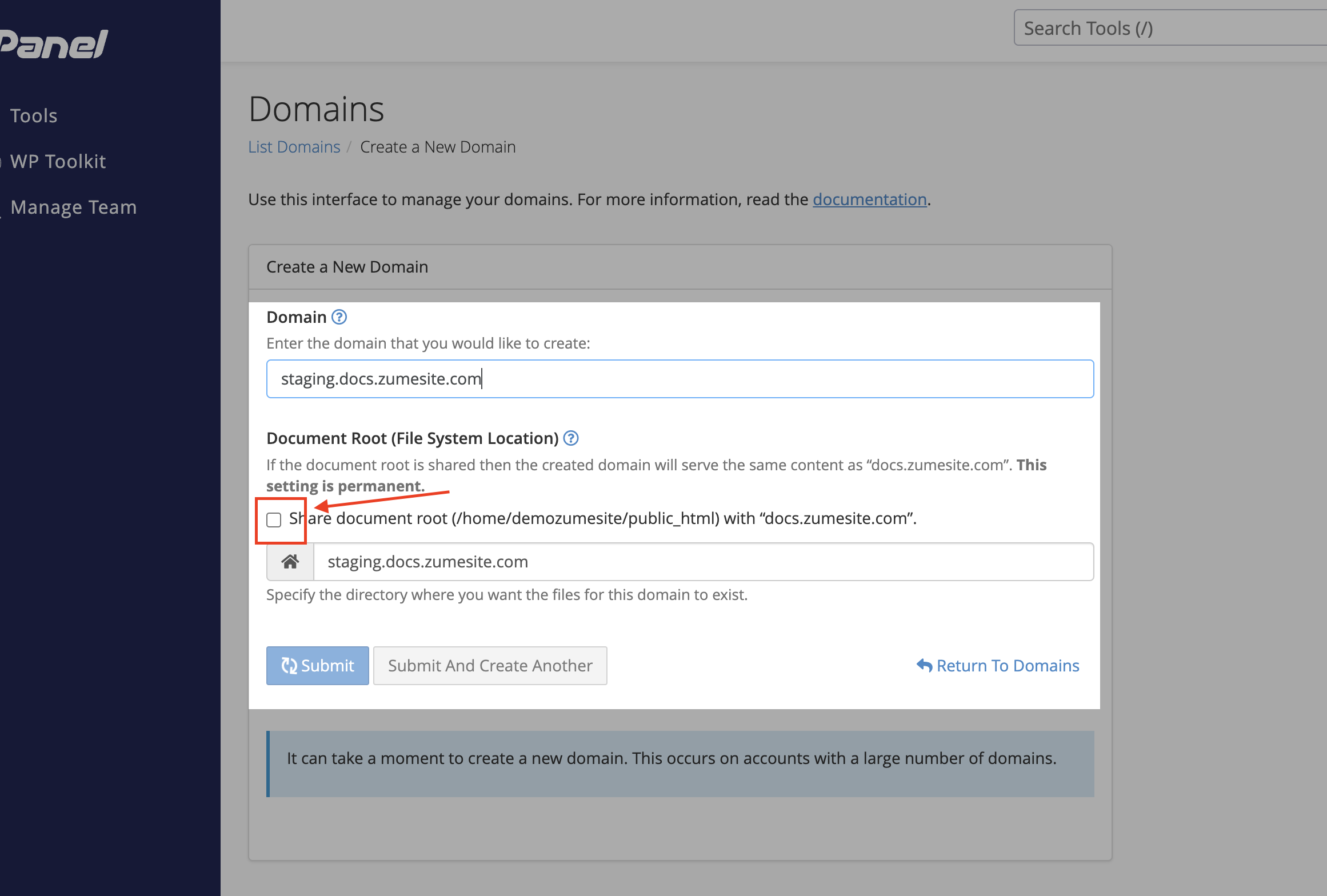 Enter your new domain in cPanel